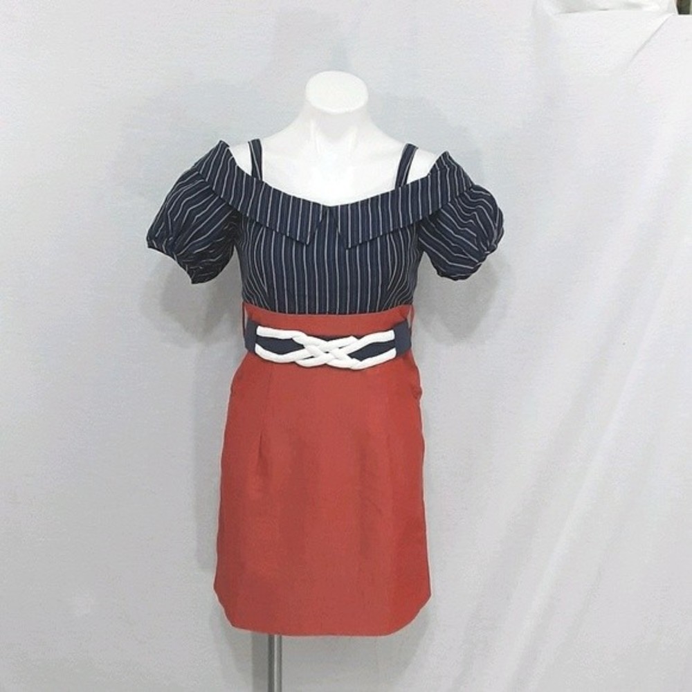 Vintage Voom by Joy Han Off Shoulder Colorblock Sheath Dress S Rockabilly Retro